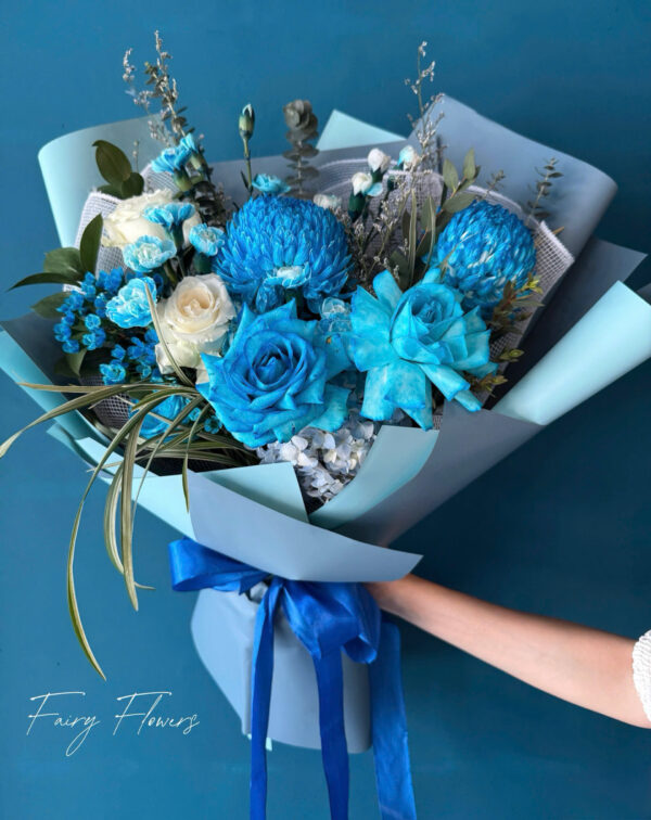 Bó Hoa Hồng, Cúc Mẫu Đơn Màu Xanh MS114