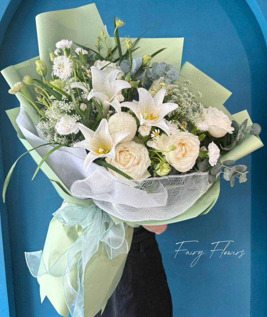 Bó Hoa Hồng, Loa Kèn Màu Trắng MS125