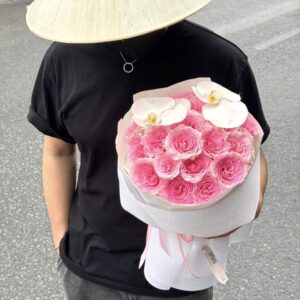 Bó Hoa Tươi Màu Hồng - Hoa Hồng, Hoa Lan MS163