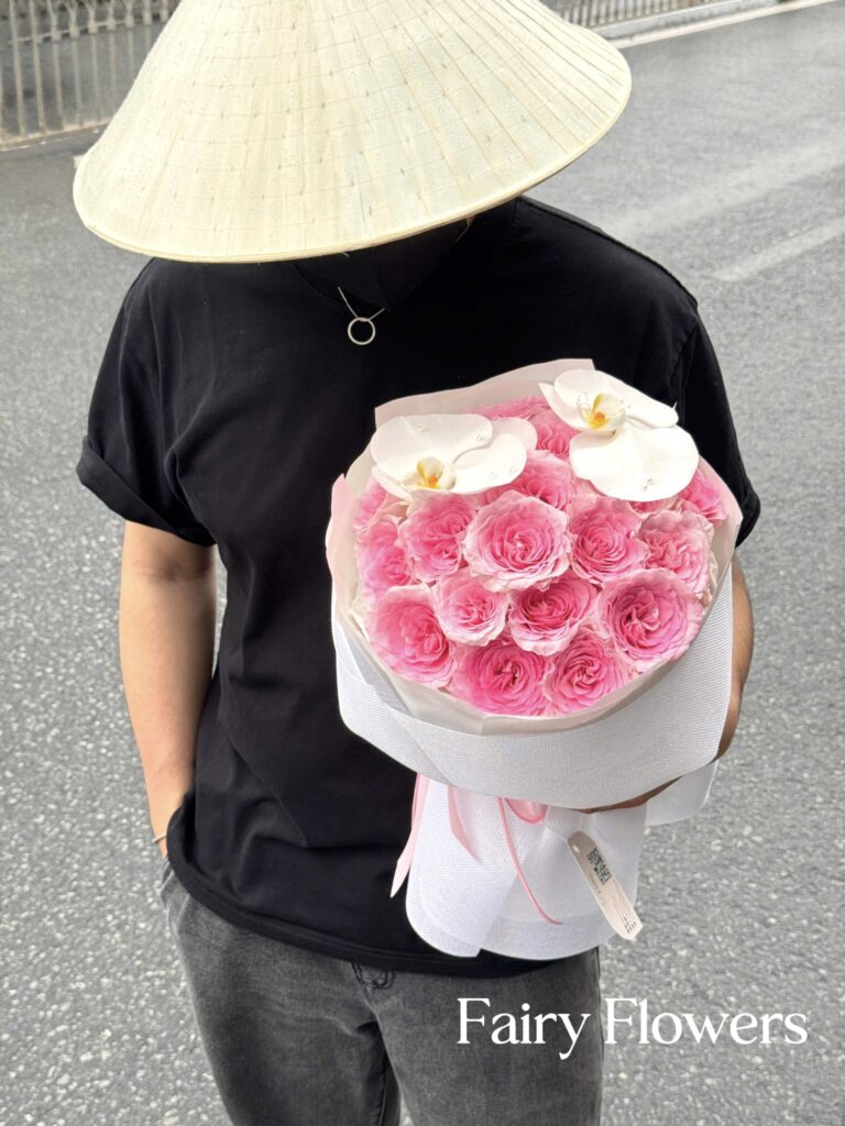 Bó Hoa Tươi Màu Hồng - Hoa Hồng, Hoa Lan MS163