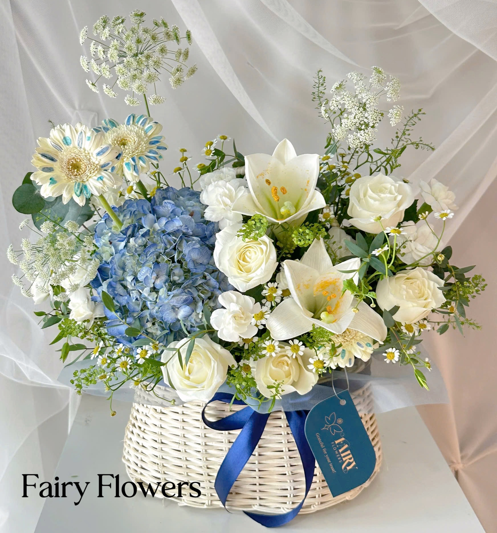 Giỏ Hoa Tươi Màu Mix - Cẩm Tú Cầu, Hoa Hồng MS260 - Hình ảnh 3